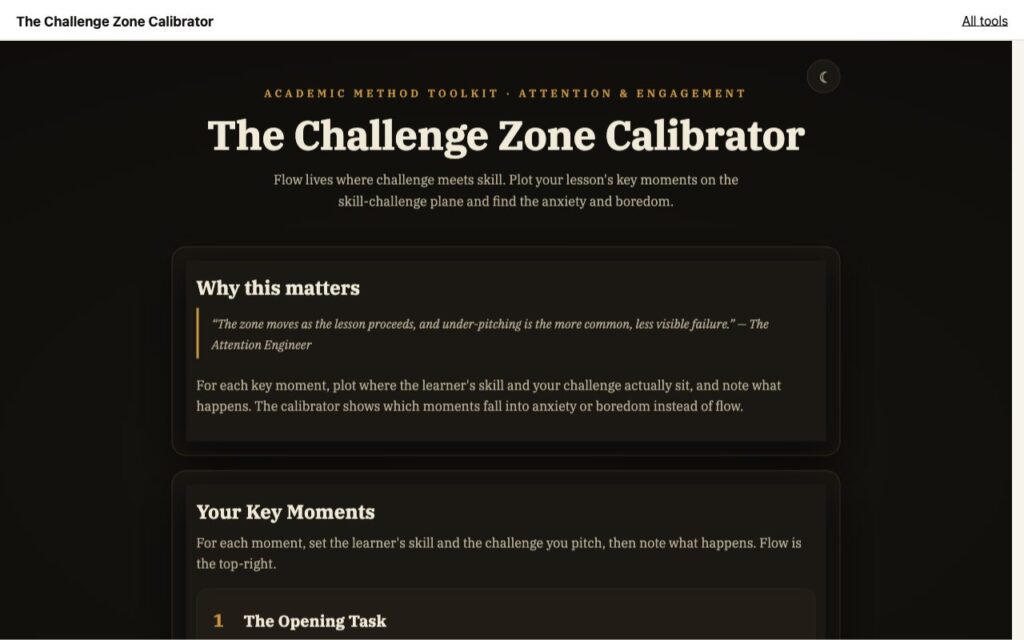 The Challenge Zone Calibrator: the tool as it opens