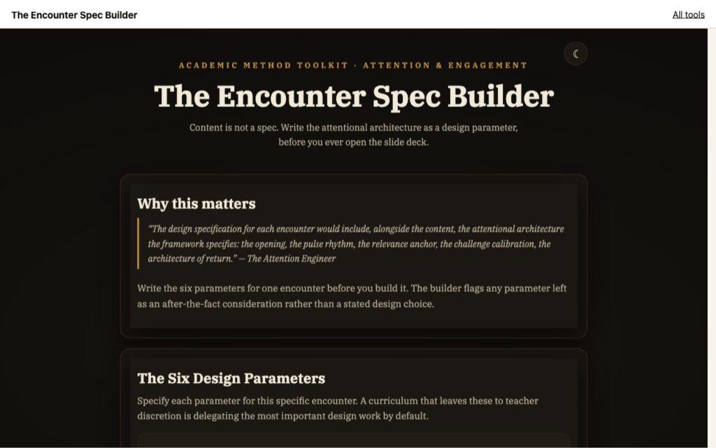The Encounter Spec Builder: the tool as it opens