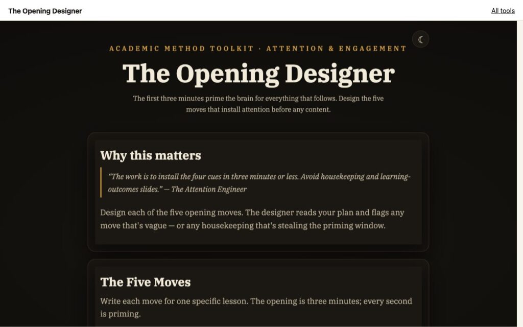 The Opening Designer: the tool as it opens