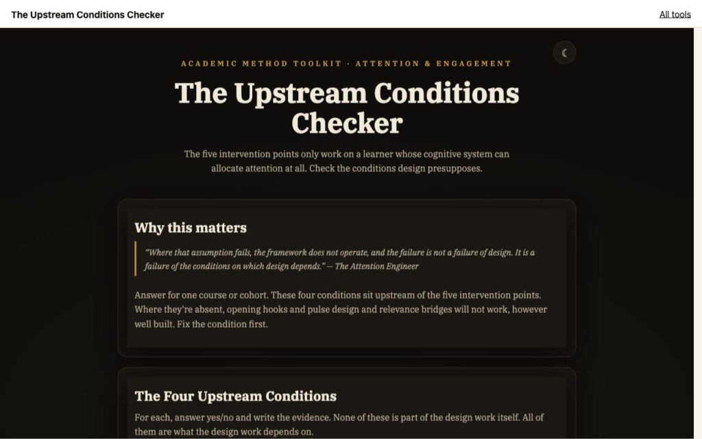 The Upstream Conditions Checker: the tool as it opens