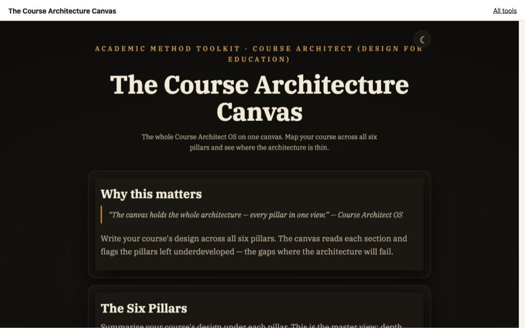 The Course Architecture Canvas: the tool as it opens