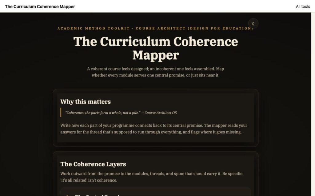 The Curriculum Coherence Mapper: the tool as it opens