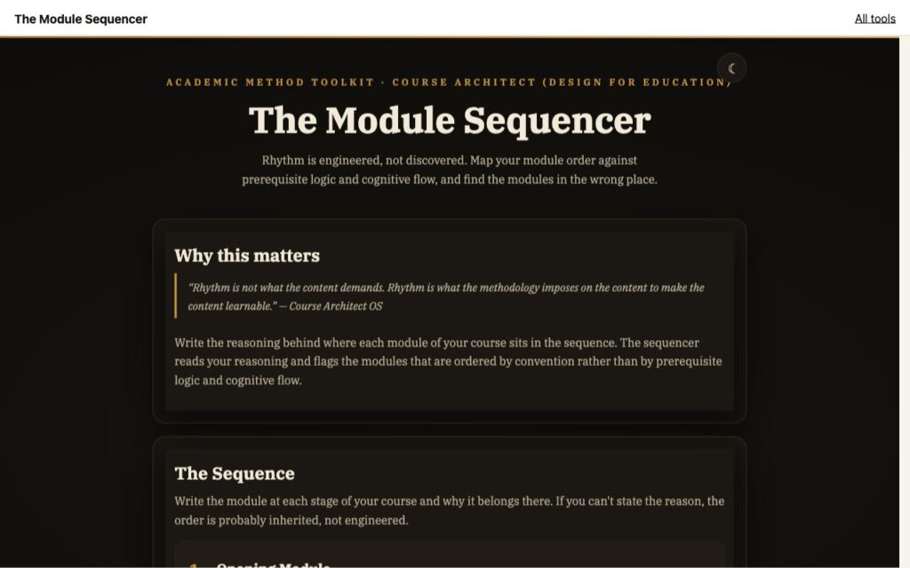 The Module Sequencer: the tool as it opens