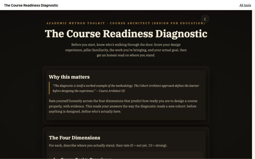 The Course Readiness Diagnostic: the tool as it opens