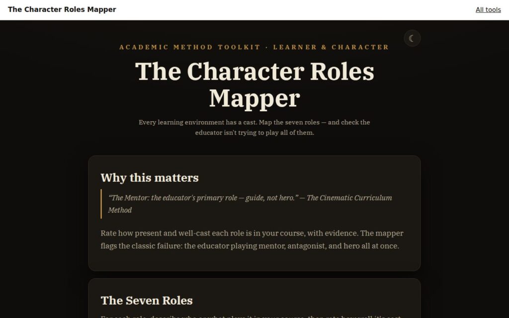 The Character Roles Mapper: the tool as it opens