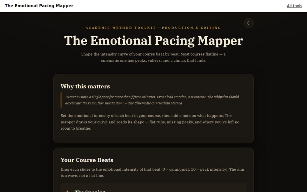 The Emotional Pacing Mapper: the tool as it opens