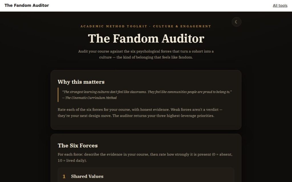 The Fandom Auditor: the tool as it opens