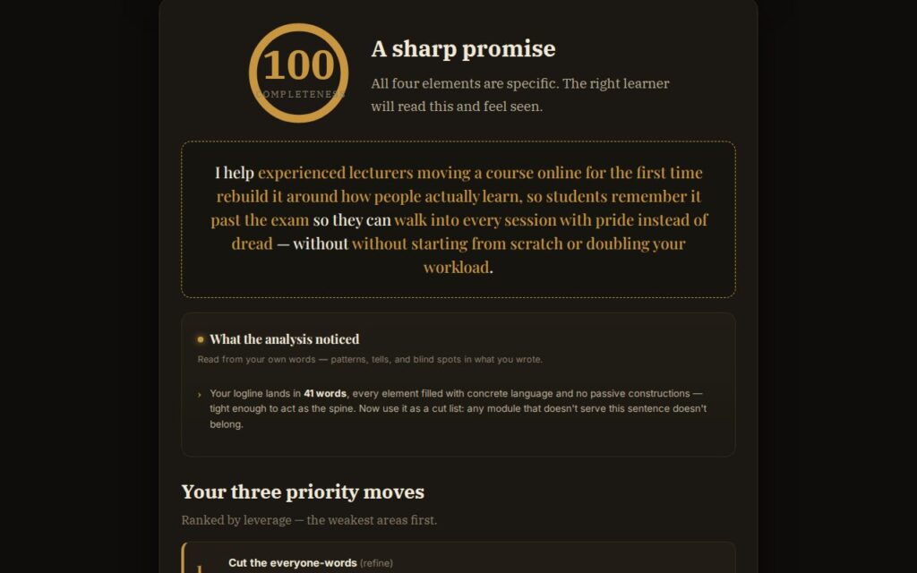 The Course Promise Builder: a worked example