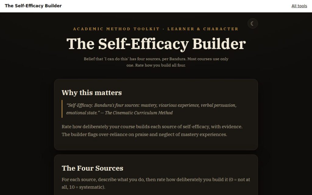 The Self-Efficacy Builder: the tool as it opens