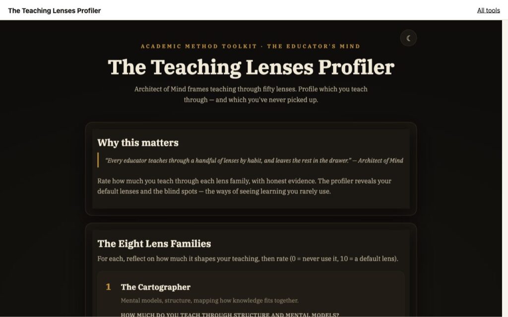The Teaching Lenses Profiler: the tool as it opens