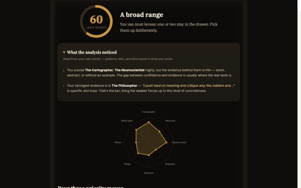The Teaching Lenses Profiler: a worked example