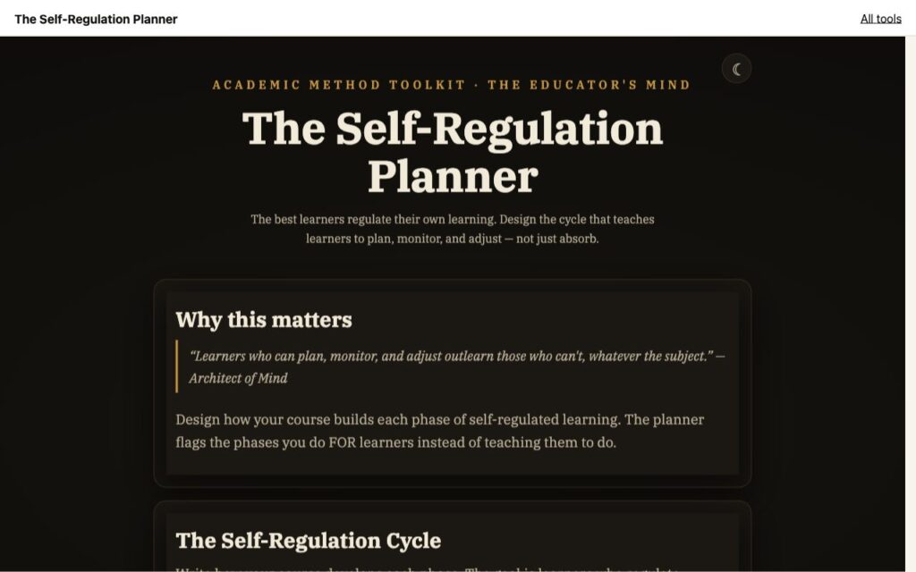 The Self-Regulation Planner: the tool as it opens