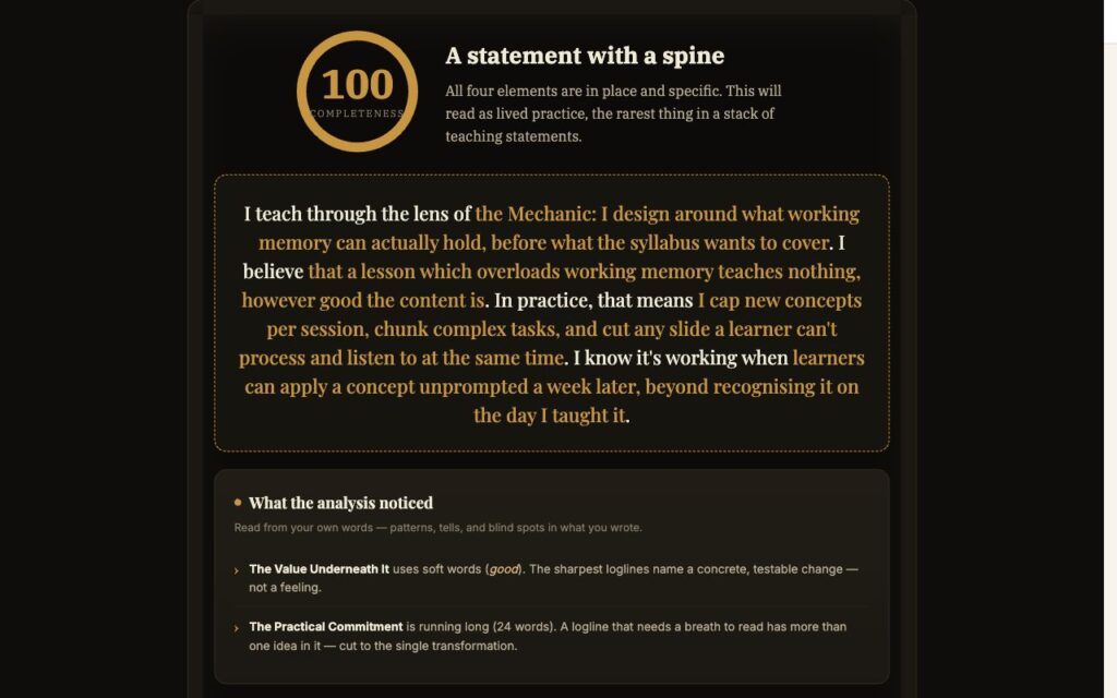 The Teaching Philosophy Builder: a worked example